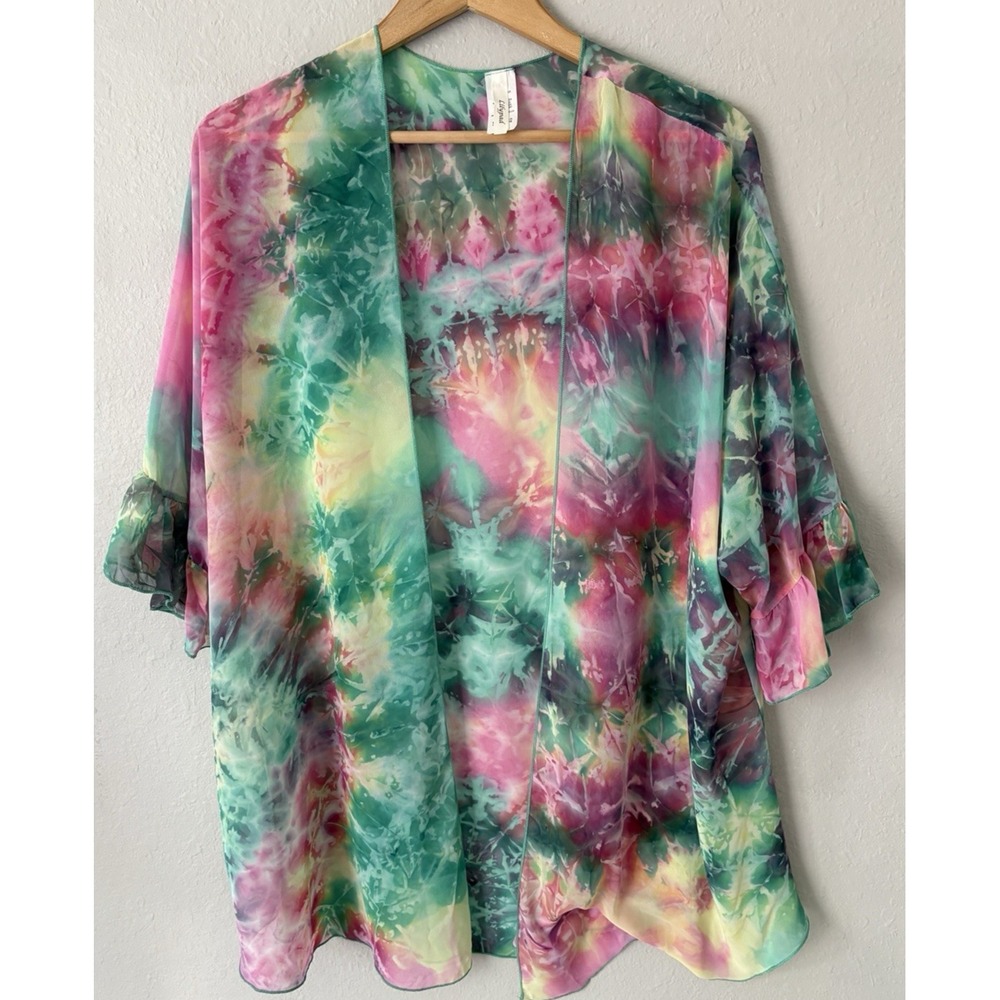 Sheer Watercolor Fairy Womens Kimono Top Cardigan Whimsical‎ Layers Boho Tie Dye